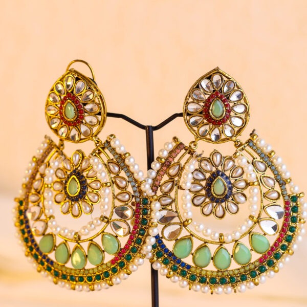 Gulbahar Nauratan Chandbali Earrings - Mint Green