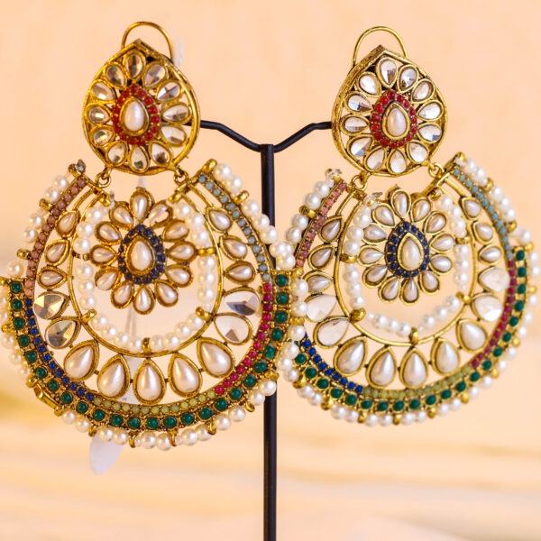 Gulbahar Nauratan Chandbali Earrings - Classic White