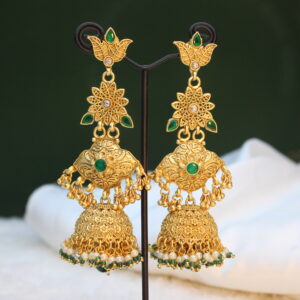 Emerald Lotus Rajwaadi Jhumkas